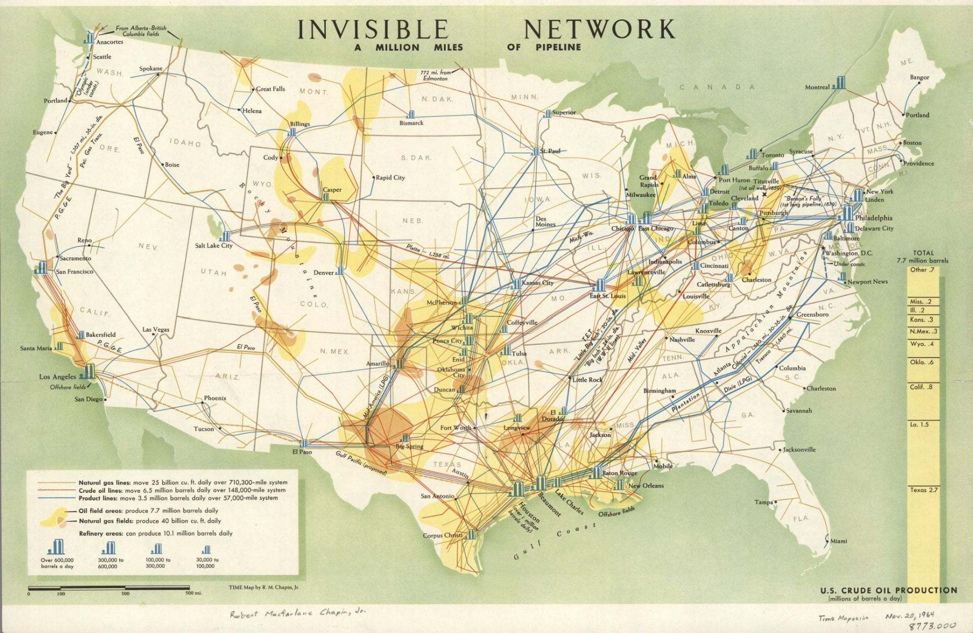 Invisible Network. A Million Miles of Pipeline. TIME Map by R.M. Chapin, Jr.